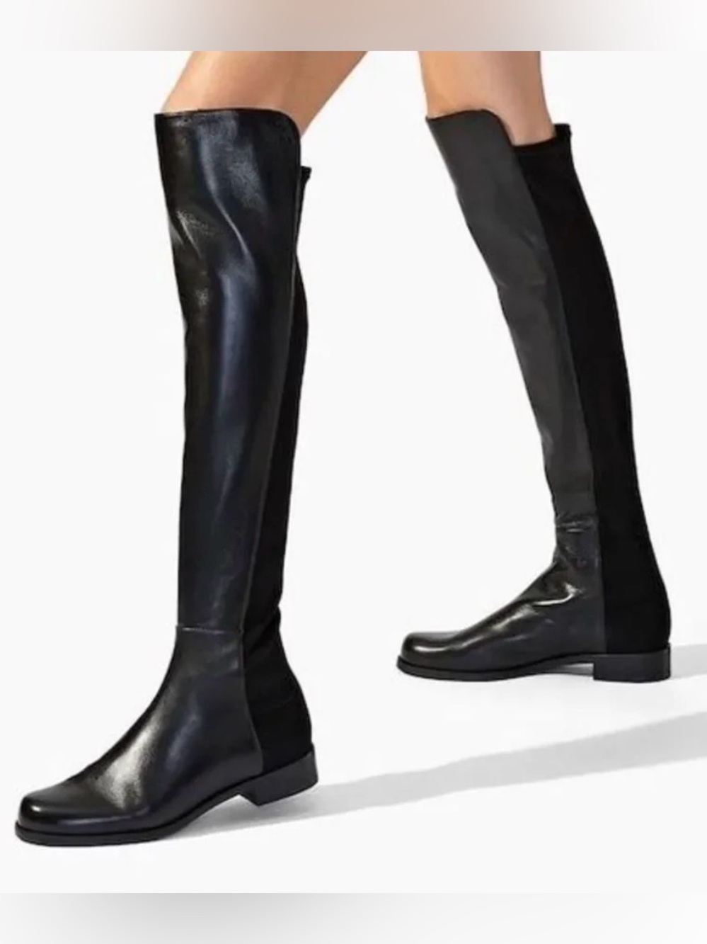Stuart Weitzman 50/50 Over the Knee Boots Black Leather /Stretch Low Heel Size 7